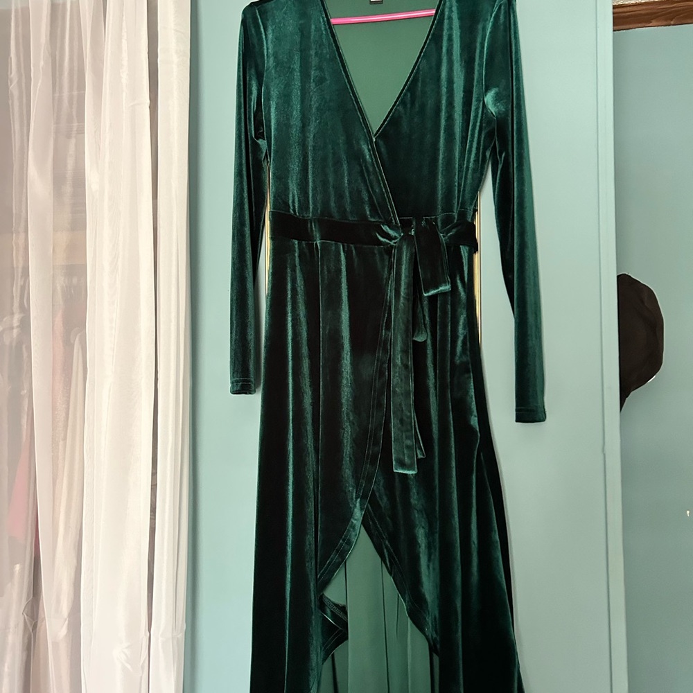 SHEIN Green Long Sleeve Wrap Gown